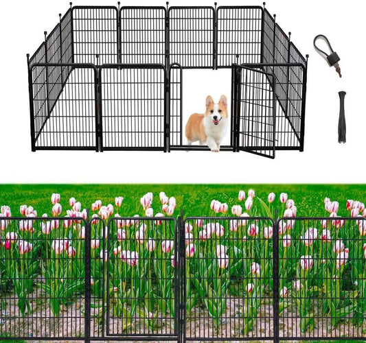 Garden Fencing 36 inch High, 10 Panels Total 22.1 Ft(L) Dog Fence Outdoor for Yard, Gate 21 inches Wide with Low Sills. Animal Barrier Fence, Fencing for Garden Beds, Rabbit Fences