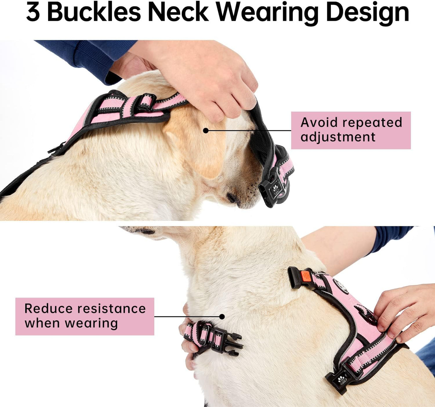 IVY&LANE No Pull Dog Harness for Small Dogs, Dog Vest Harness with Leash, Safety Belt and Storage Strap, Fully Adjustable, 360 Reflective Strip, Soft Handle (Pink, S)