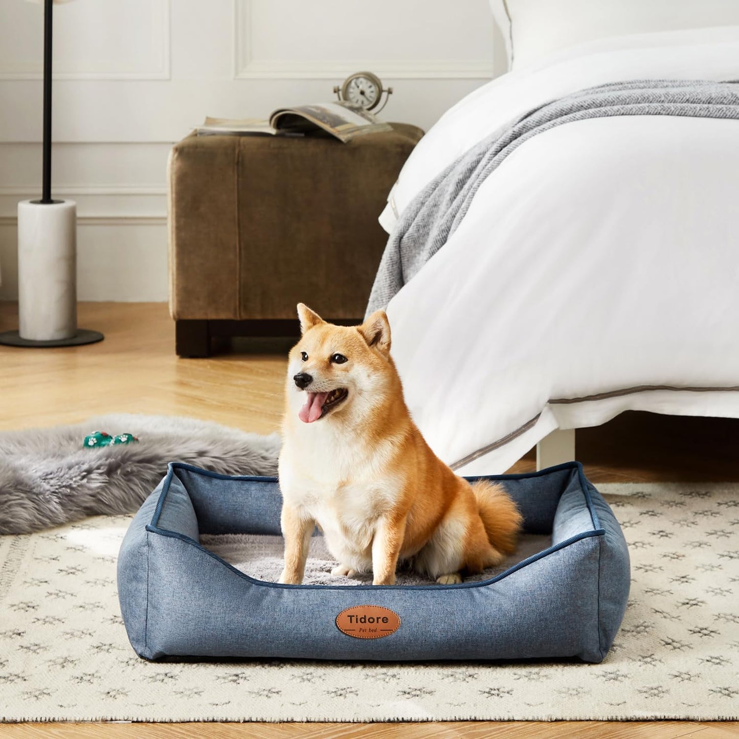 Orthopedic Dog Beds for Medium Dogs, Durable Egg Crate Foam Sofa Dog Bed wit Washable Removable Cover,Waterproof Lining,Pet Bed for Large Dogs (Denim Blue, 26.4" L x 21.7" W x 6.2" Th)