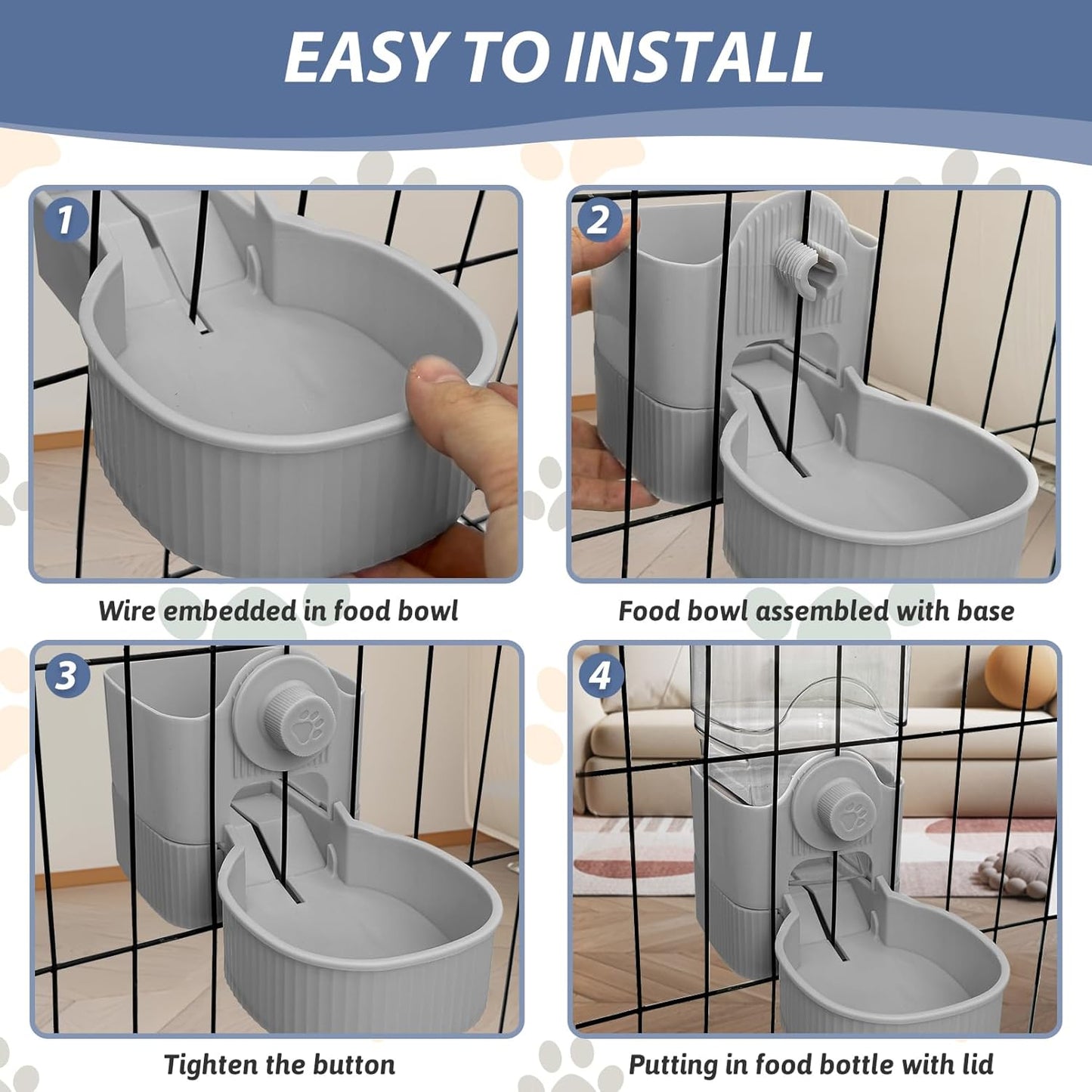 Fhiny Rabbit Food Dispenser, 40oz Large Capacity Hanging Gravity Bunny Feeder for Cage Automatic Guinea Pig Feeding Bowls Pet Food Storage for Bunny Guinea Pig Chinchilla Ferret Cat Puppy