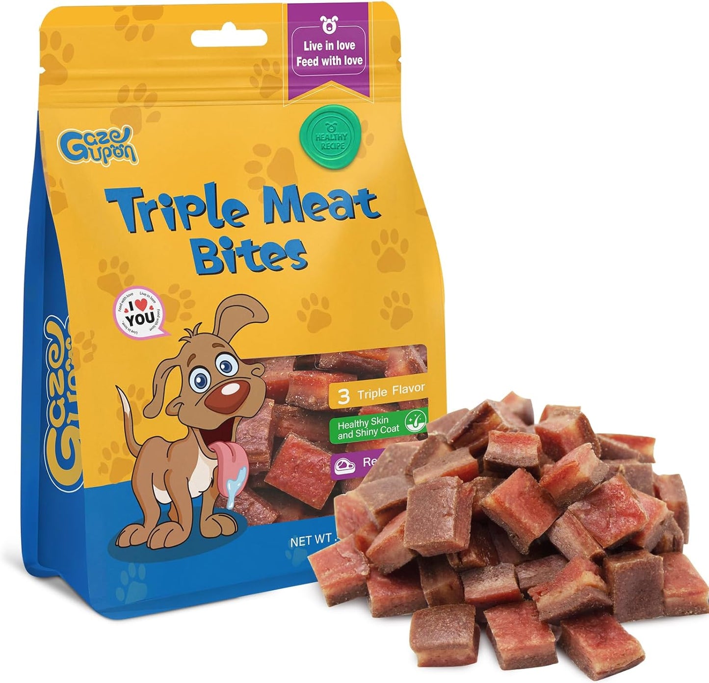 gazeupon Dog Treats,Triple Flavored Meat Bites for Dogs,Healthy Training Treats for Dogs,Made with Real Chicken,Duck,Beef,14.1 oz