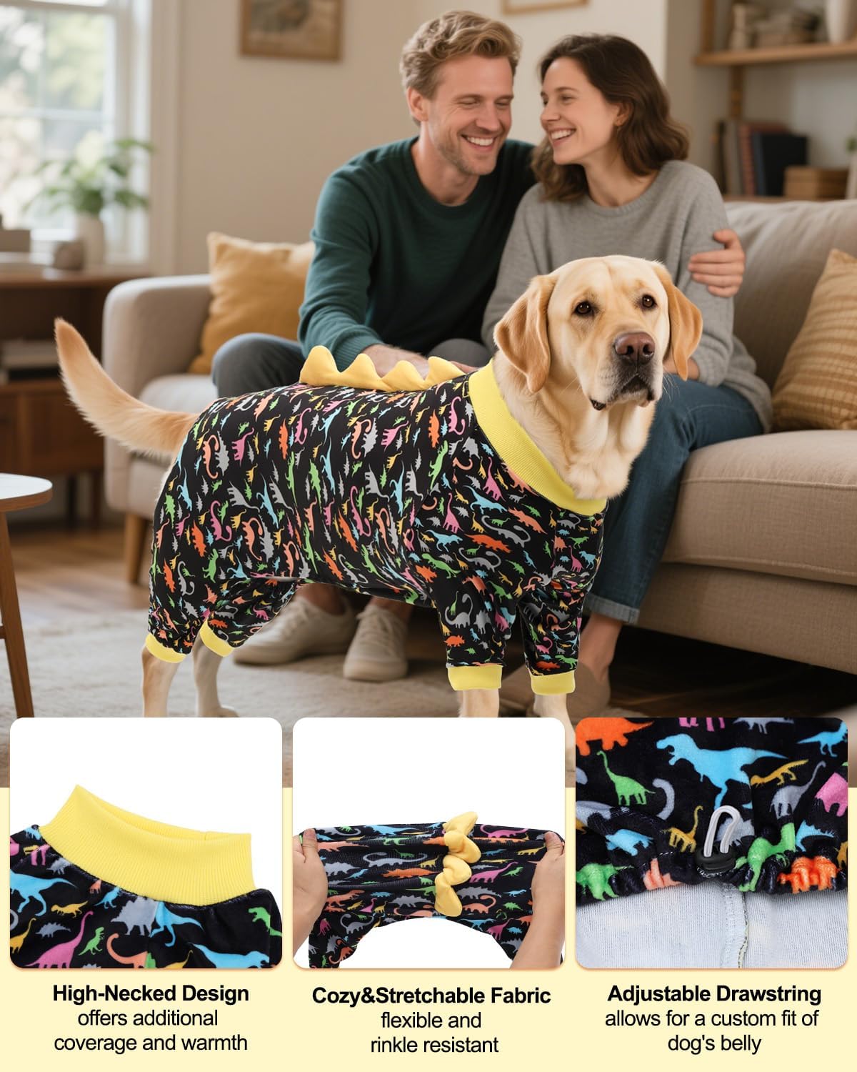 CuteBone Dinosaur Costume Dog Pajamas, Stretchy Spandex Crystal Velvet Sleepwear Coat for Small Dogs, Soft & Warm Pet Outfit Clothes for Cold Weather, Cozy Pullover Design COSP01-3XL