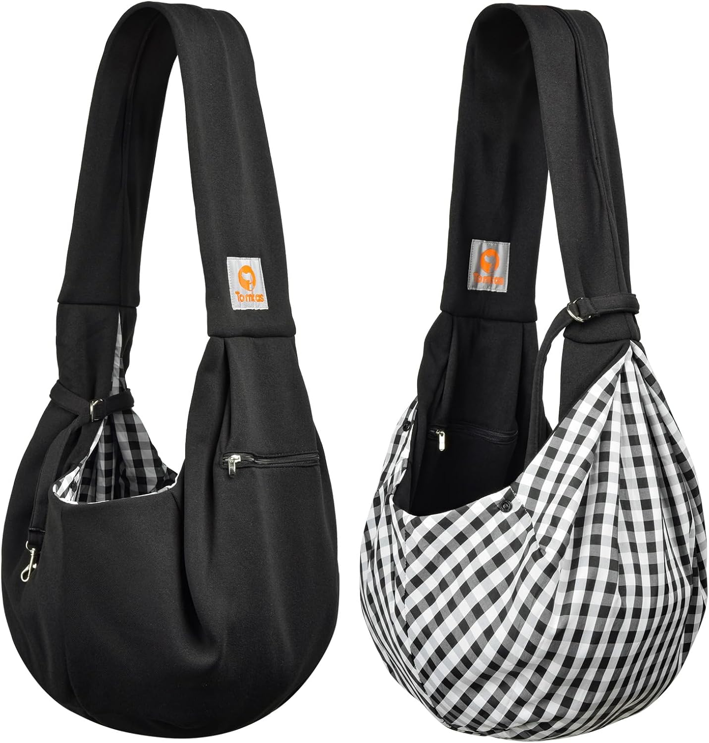 Tomkas Small Dog Sling Carrier - Zipper Pocket & Classic Strap - for 3-10 lbs Pets(Black)