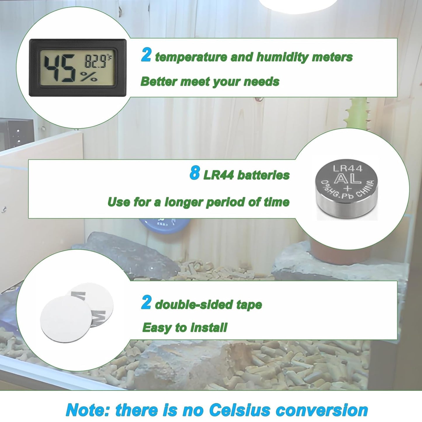 Reptile Thermometer and Humidity Gauge Digtal Terrarium Thermometer Rectangle Bearded Dragon Cage Accessories Reptile Temp and Humidity Gauge for Leopard Gecko Hermit Crab Gecko Lizard Etc 2pc