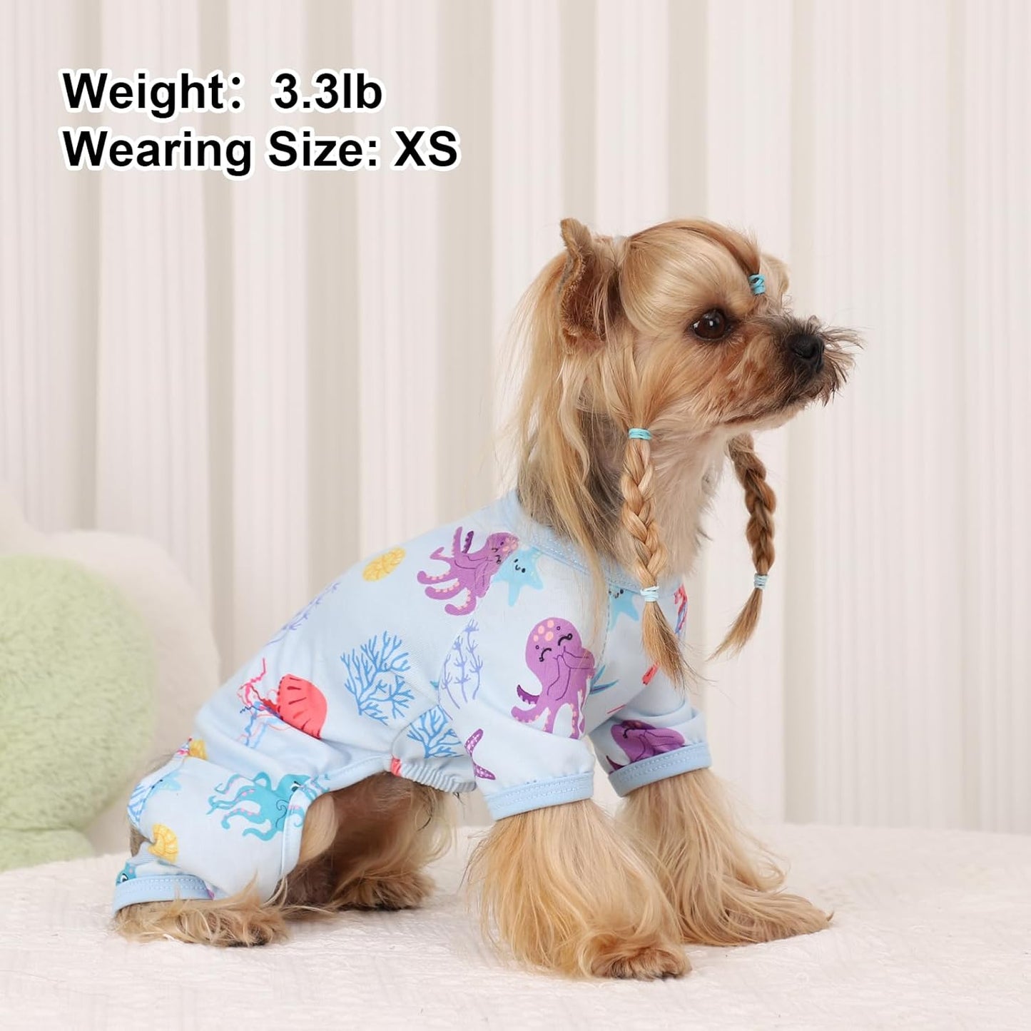 Dog Pajamas Pjs Summer Dog Clothes for Small Dogs Girl - Boy - Small Size Dogs, Soft Stretchy Puppy Clothes Doggie Onesies Cat Cute Clothing Pet Jammies Outfit Appeal, Octopus Blue