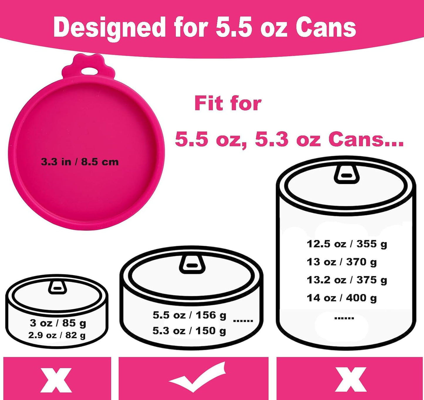 COMTIM Cat Food Can Covers Lids for 5.5 oz Cans, 2 Pack Silicone Cat Food Can Lids for 5.5 oz 5.3 oz Cans...Pet Food Can Covers Reusable Can Toppers Savers for Wet Food (Hot Pink)