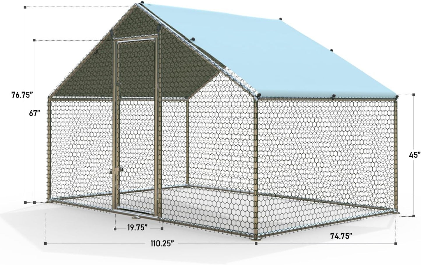 1.26’’ Large Metal Chicken Coop Walk in, Chicken Pen for Chickens, Outdoor Chicken Runs Coops Dog Kennel, Spire Roofed Chicken Runs for Yard with Anti-Ultraviolet Cover(9.8’Lx6.6’Wx6.4’H)