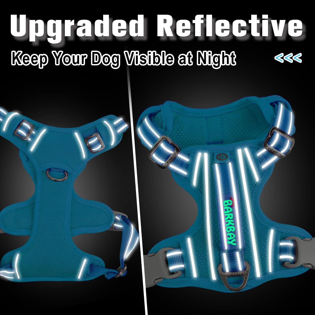 BARKBAY Dog Harness No Pull with ID Tag Pocket - Heavy Duty, Reflective, Easy Control for Large Dogs(Blue,S)