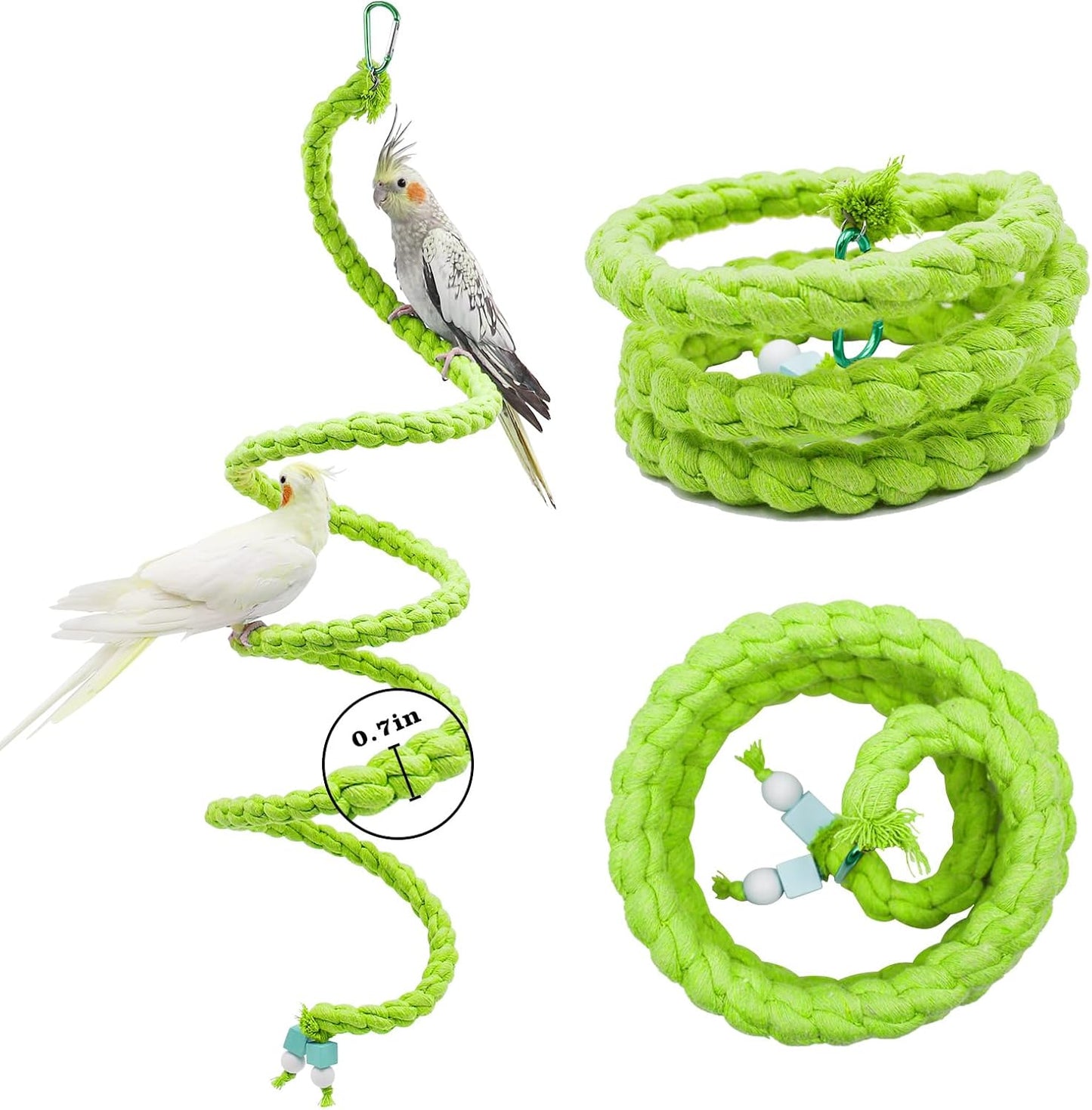 Dnoifne Bird Spiral Rope Perch, Bird Rope Swing Perch, Bird Cage Stand Pole Accessories, Bird Standing Climbing Toy for Parrot Parakeet Budgies Lovebirds Cockatiels, Green
