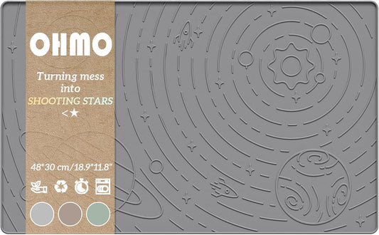 OHMO Dog Food Mat, Silicone Waterproof Cat Food Mat, Non-Skid Spill Proof Pet Feeding Mat for Food and Water, Easy to Clean Dog Placemat(Grey, 18.9" x 11.8")