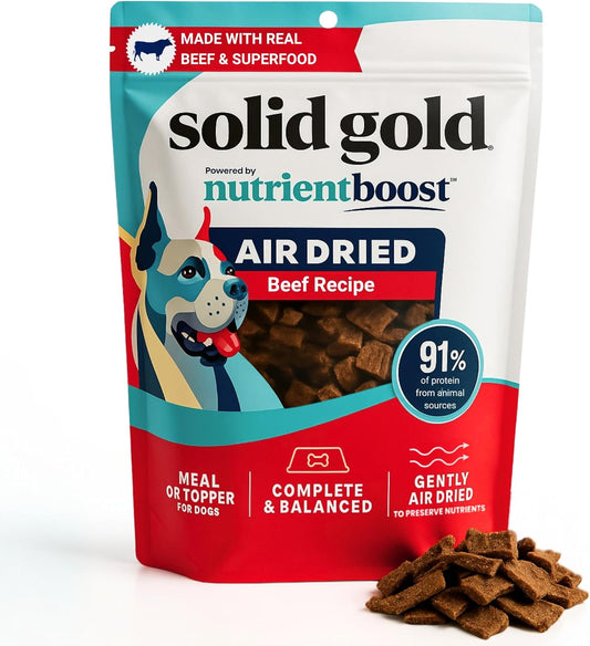 Solid Gold Air Dried Dog Food Toppers for Dry Food - Healthy Dog Treats w/Real Beef & Superfoods - Serve as a Complete Meal, Topper or Treats - Supports Muscle Growth, Immunity & Digestion - 2lb