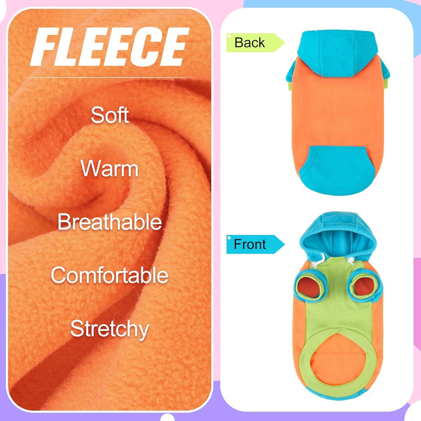 BEAUTYZOO Fleece Dog Hoodie Sweatershirt with Pocket and Leash Hole, Stretchy Small Medium Large Sized Dogs Clothes for Fall Winter Cold Days, Color Designer Warm Dog Jackets,French Bulldog Coats