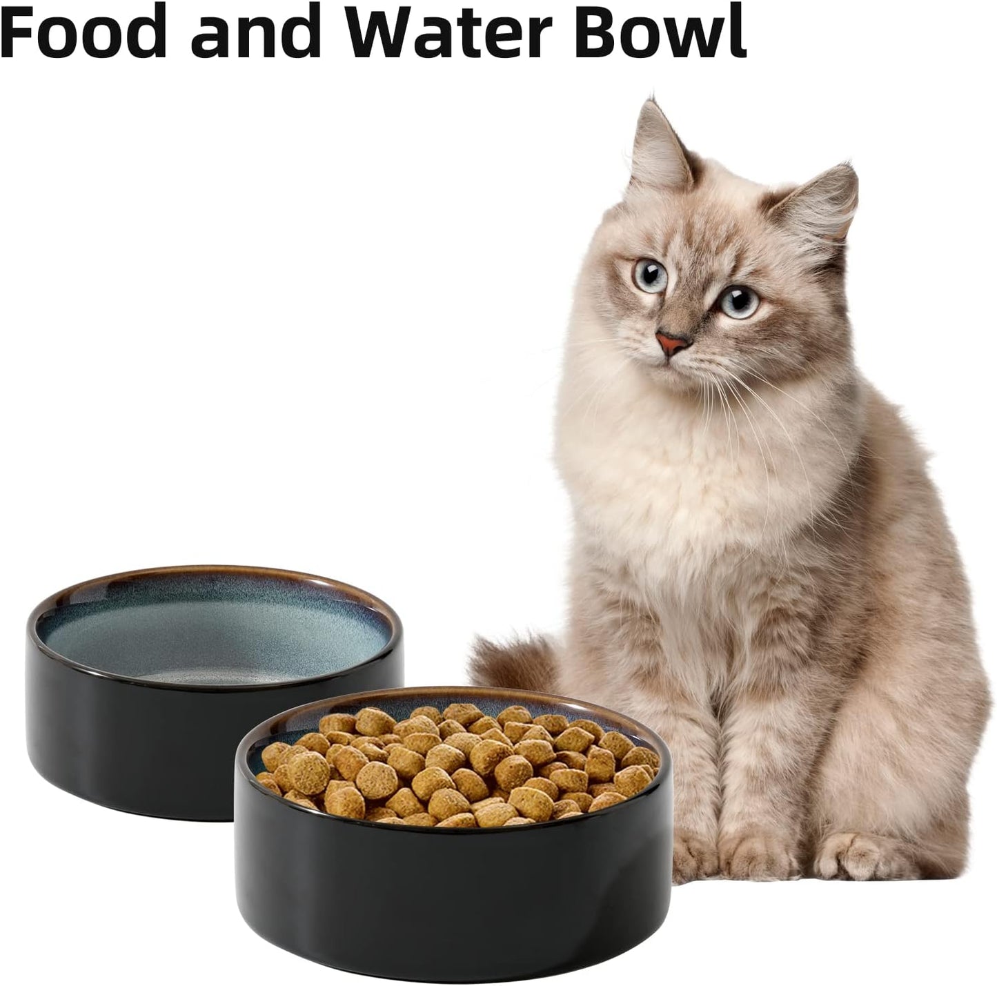 Ceramic Set of 2 Cat Bowls, Food and Water Bowls for Cats, Kitty, 2pcs Cat Dishes, Pet Feeder(5.1inch, 2 x Starry Sky Bowls)