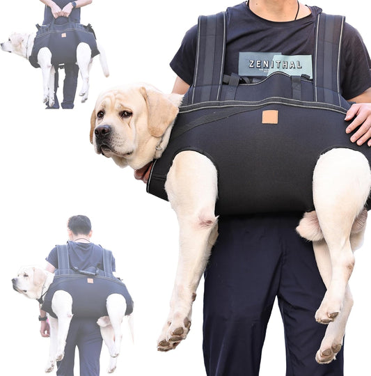 Dog Lift Harness Backpack Carrier for Large Dogs, Full Body Sling with Handle, Dog Harness for Joint Injuries, Arthritis, Ideal for Stairs, Elderly Dogs (Black Large 20-29 LBS)