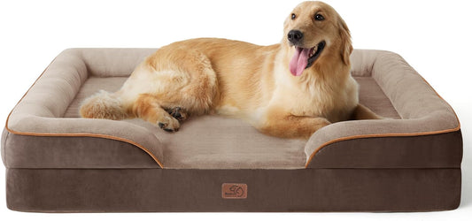 Bedsure XL Plus Orthopedic Dog Bed for Extra Large Dogs - Washable XLarge Dog Cat Bed Waterproof, Comfort Dogs Couch Sofa with Washable Removable Cover, Pet Bed with Nonskid Bottom, Brown, 48"