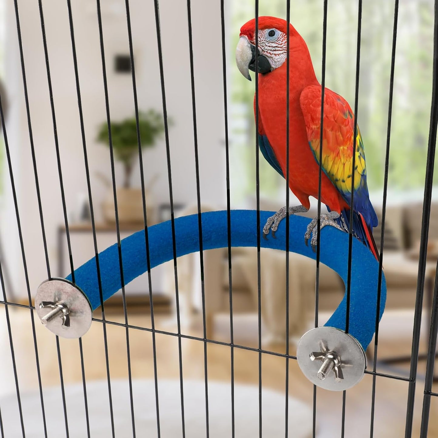Rypet U Shape Parrot Perch Stand Toy for Paw Grinding Clean Stick Exercise, Rough-Surfaced Quartz Bird Perch Standing Cage Accessories for for Small Parakeets Cockatiels Conures Macaws Finches(Blue)