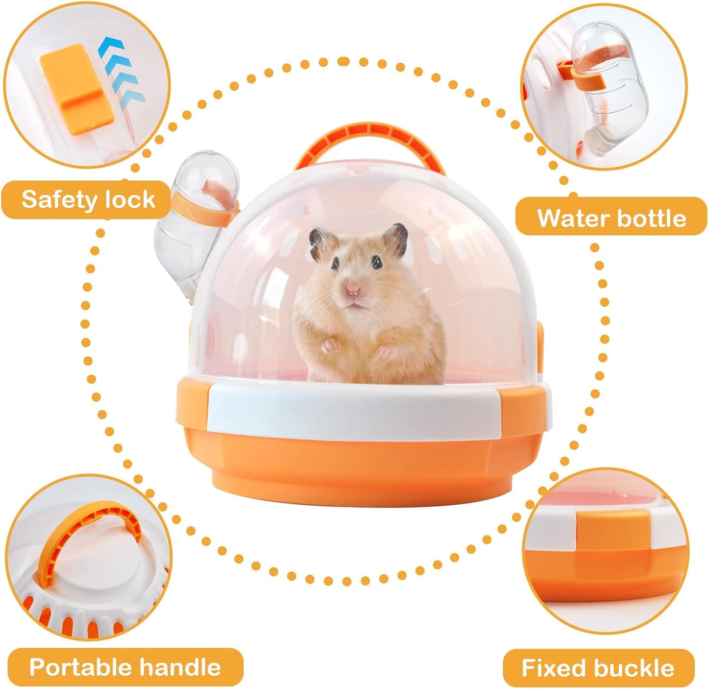 Hamster Carrier Cage with Water Bottle,Portable Dwarf Hamster Travel Carrier Plastic Guinea Pig Carrier Small Animal Breathable Outdoor Cage for Hamsters Chinchillas Hedgehog (Orange)