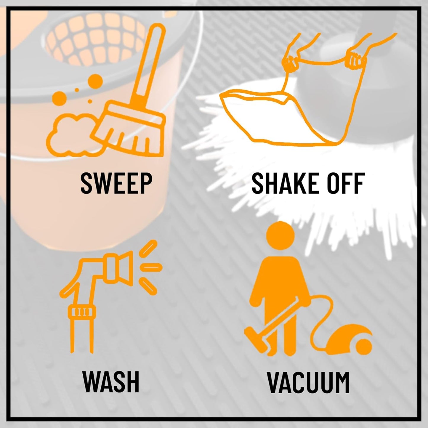 Indoor/Outdoor Hose-Wash Ribbed Design Non-Slip Rubber 2x3 Modern Entryway Mat for Entryway, Patio, Backyard, Garage, 24" x 36", Black Ribbed