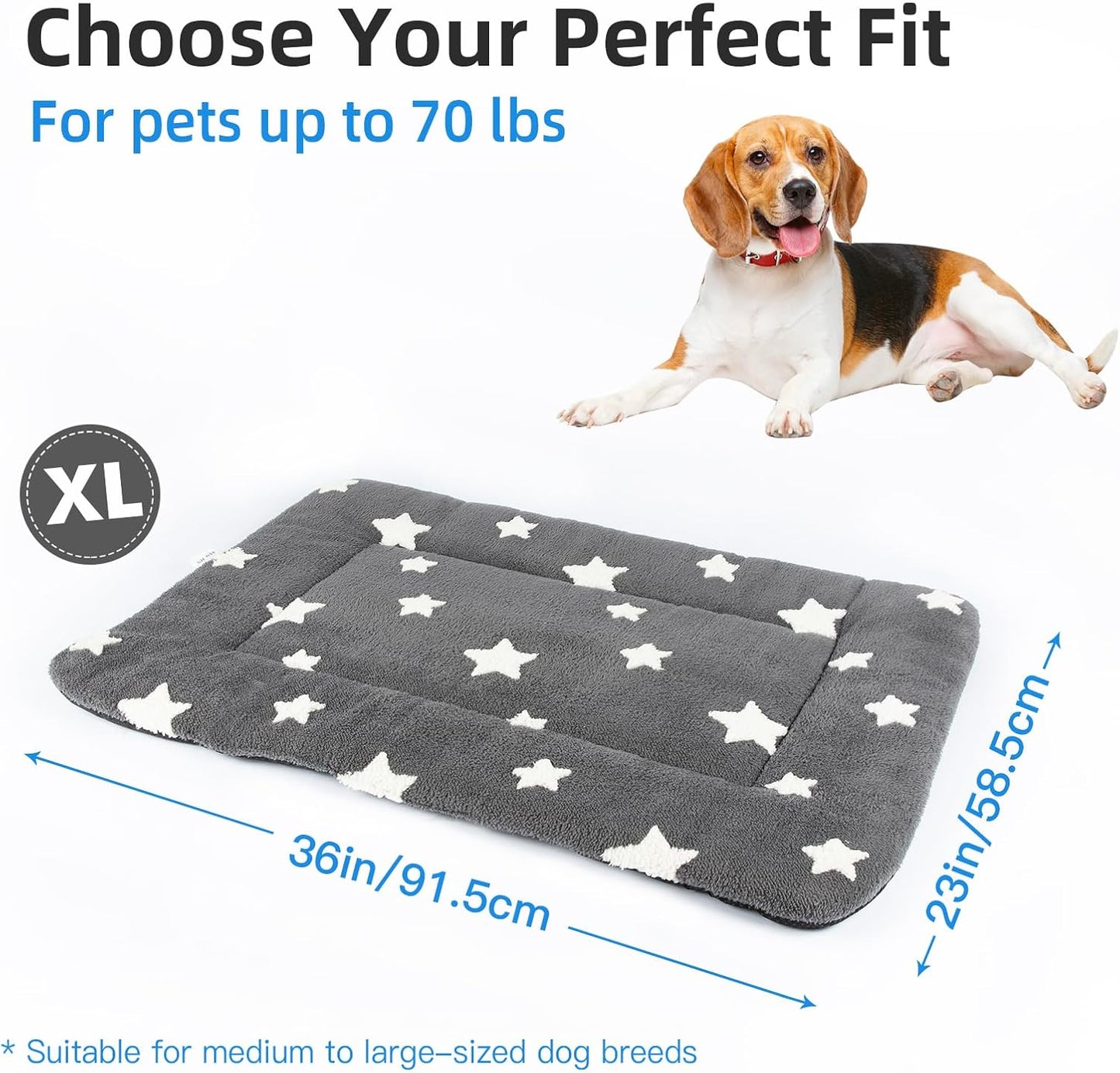 Mora Pets Dog Crate Pad Dog Kennel Bed Mat for Large Dogs Washable Cute Star Pet Bed for 36 inch Cage Ultra Soft Flat Puppy Cat Cushion for Cozy Sleeping Anti-Slip Grey 36 x 23