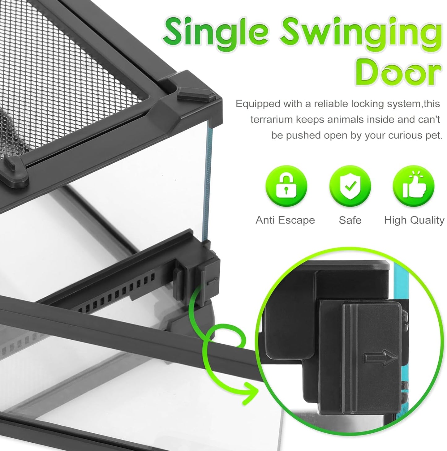 Mini Reptile Glass Terrarium 8"x8"x6" Durable Reptile Habitat Tank with Heat Resistant Aluminum Alloy Frame, Single Swinging Doors for no Jam by Sand and Other Debris