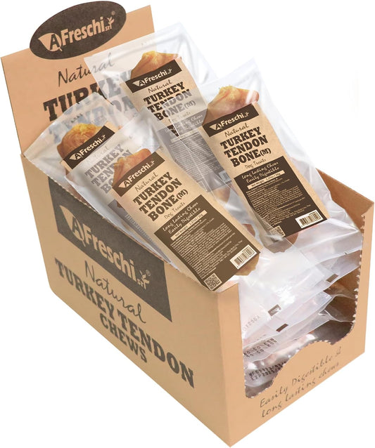 Afreschi Natural Turkey Tendon Bone (M) 20 Units/Box, Dog Treats for Signature Series, All Natural Human Grade Puppy Chew, USA-Sourced Turkey Tendon, Hypoallergenic, Rawhide Alternative