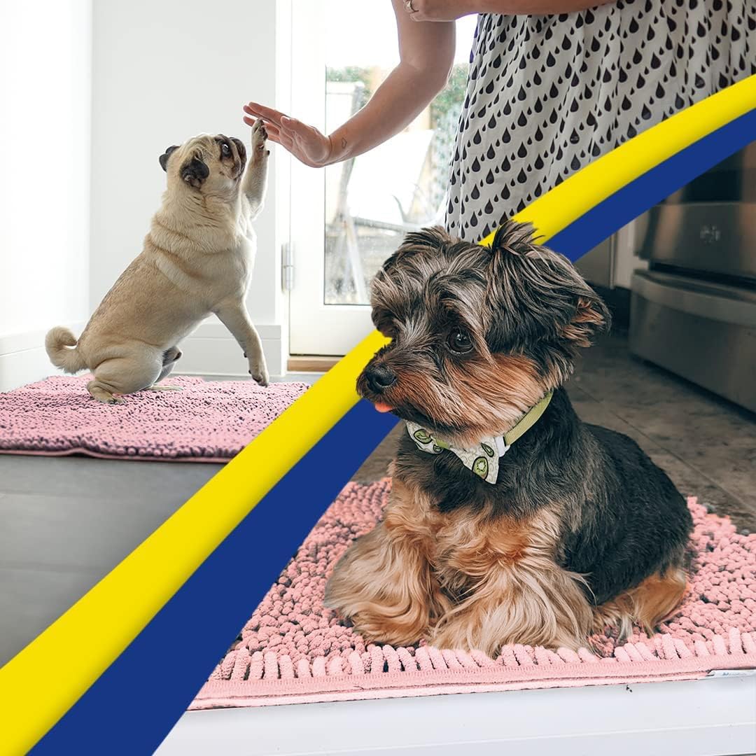 Muddy Mat® AS-SEEN-ON-TV Highly Absorbent Microfiber Door Mat and Pet Rug, Non Slip Thick Washable Area and Bath Mat Soft Chenille for Kitchen Bedroom Indoor and Outdoor - Light Pink 24" x 120"