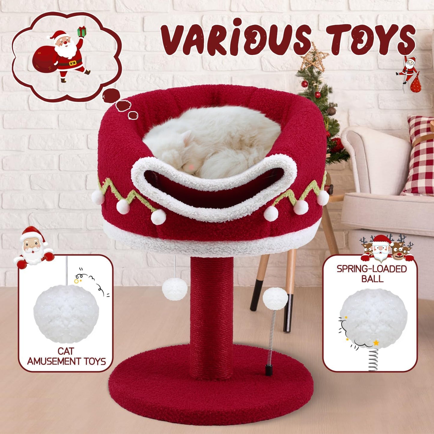 Luxury Treehouse Cat Tree for Indoor Large Cats,54.7'' Tall Modern Wood Cat Tower with 3 Level House,4*Cozy Perch,1*Soft Viewing Bed,Heavy Duty Wide Base,Sisal Scratching Post (33inch)