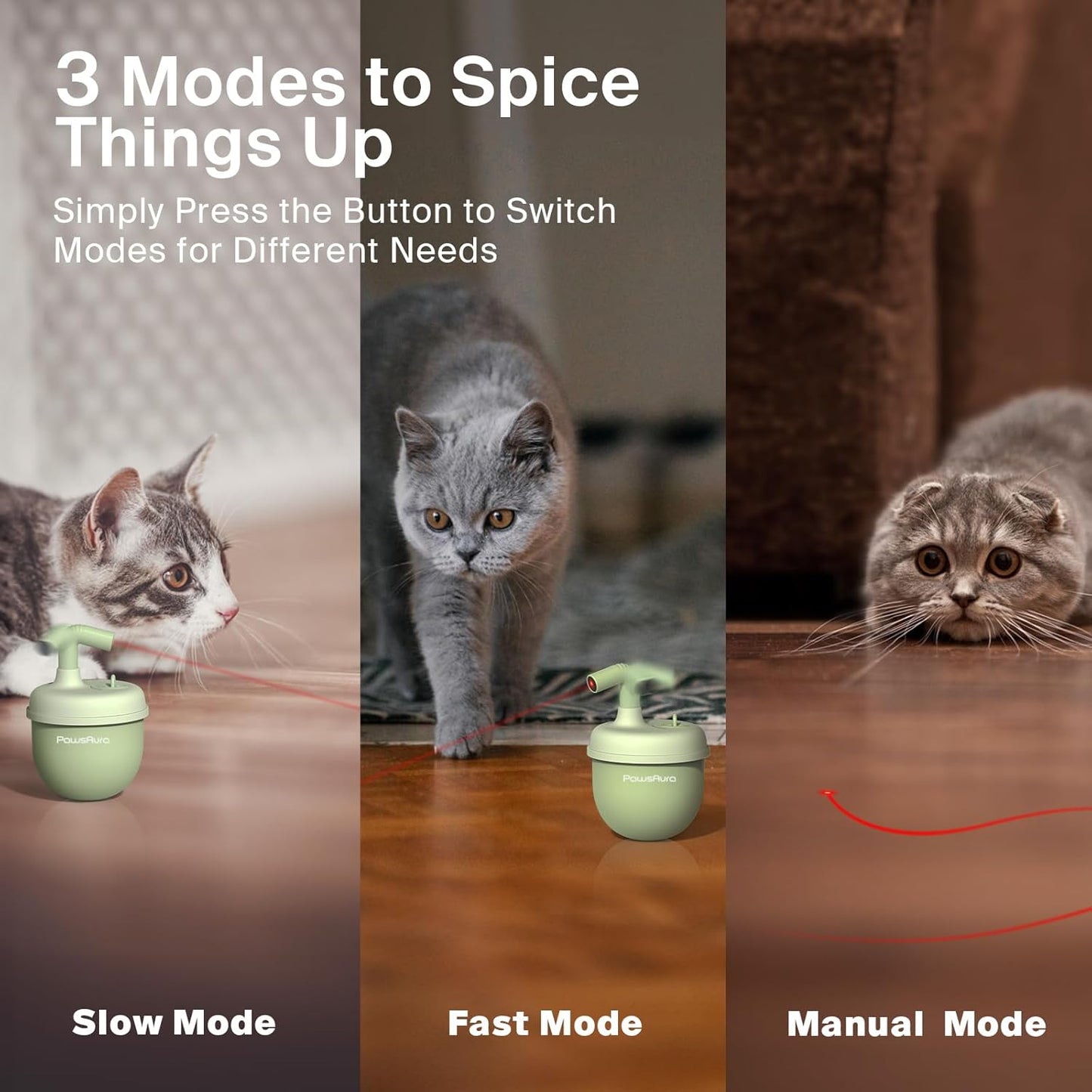 Cat Laser Toys, Automatic Cat Laser Toy Tumbler Design, Rechargeable Cat Laser Pointer 360°Irregular Rotation, 3 Modes Interactive Cat Toy for Indoor Cats of All Ages and Sizes (Green)