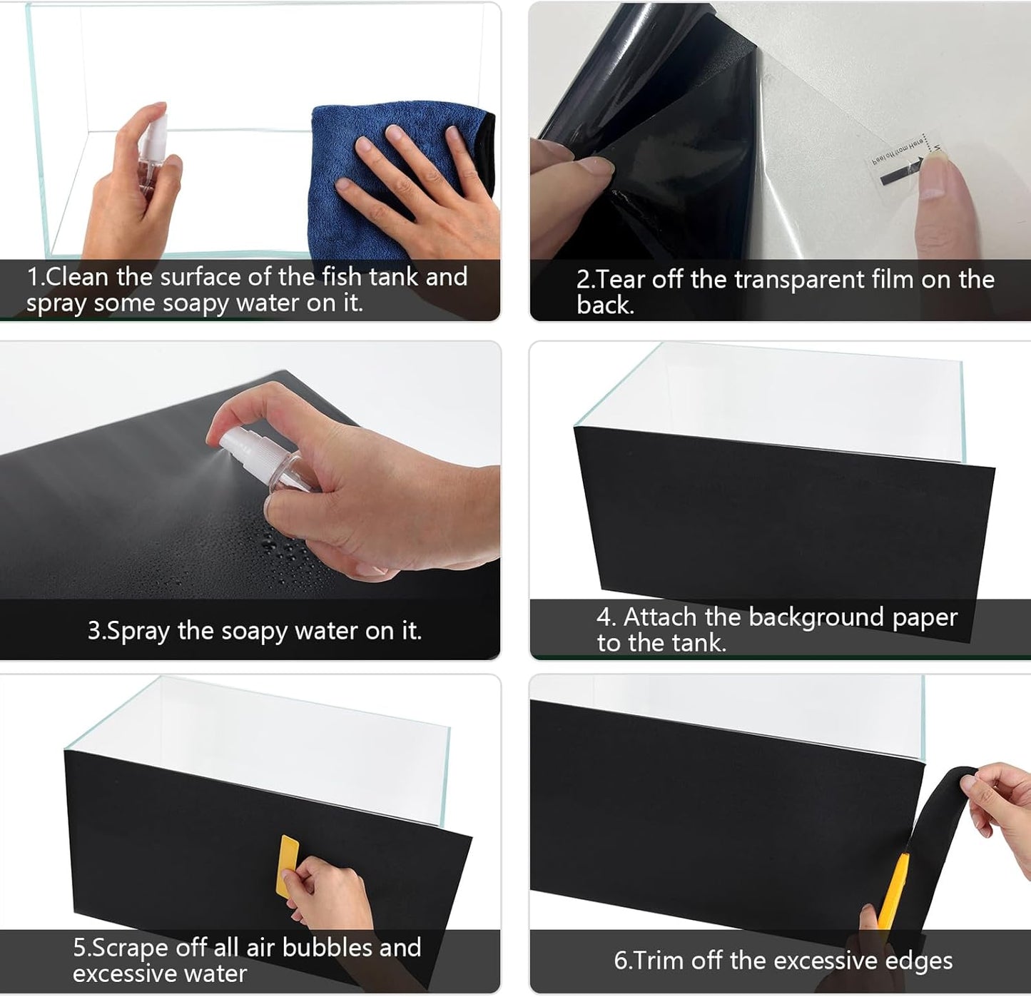 Aquarium Background Paper Decor Fish Tank Backdrop Wallpaper Electrostatic Adhesive, No Glue, Easy to Install, Reusable (17.7“H×47.2”L, Black)