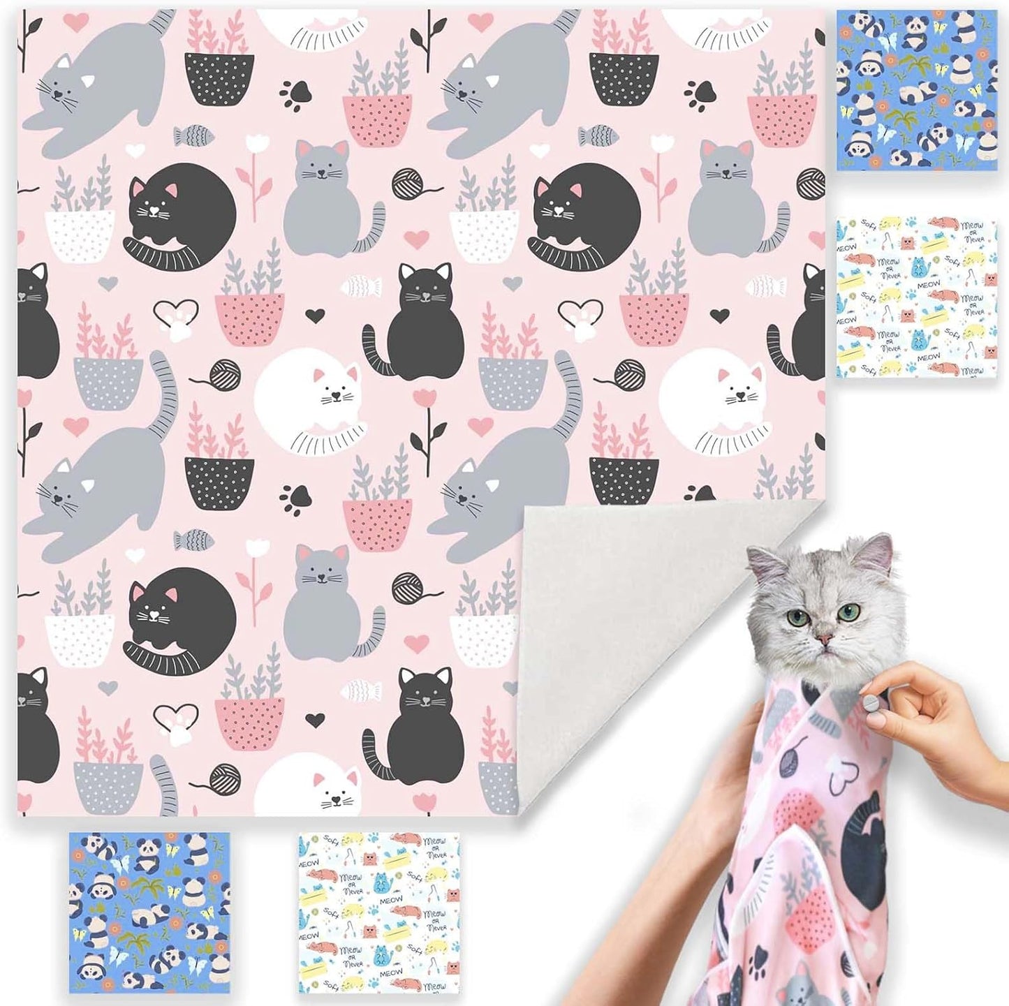Cat Wrap for Grooming-Premium Cat Grooming Wrap Cat Restraint for Nail Clipping, Self-Adherent Soft Cat Blanket to Wrap Cat Anti-Scratch Anti-Escape Grooming Bag (Pink, L(Within 9lbs))