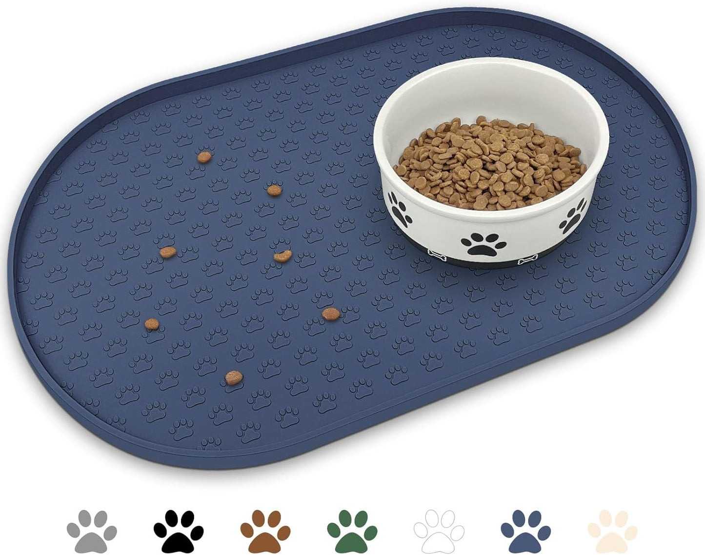 KPWACD Pet Feeding Mat for Dogs and Cats, Silicone Dog Placemat Non-Slip Waterproof Bowl Mats Prevent Food and Water Overflow, High-Lips Puppy Dish Tray Mat Suitable for Large Medium Small Pets, Navy