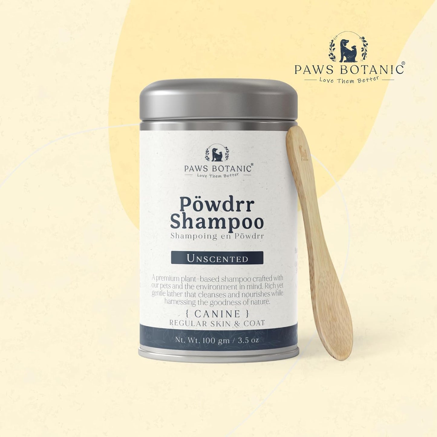 Unscented Dog Dry Shampoo, Powder Shampoo for Dogs, Regular Skin & Coat, 3.5 oz with Bamboo Spoon