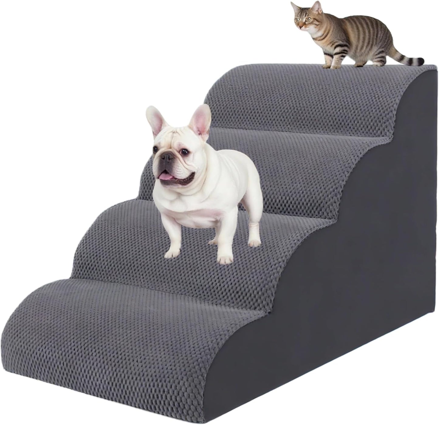 4 Step Pet Stairs Ramp for High Beds Sofas 18-24 Inch with Sturdy Non Slip Waterproof Pads, Machine Washable Cover Indoor Balanced Design for Cats Dogs Small Medium Large XL Pets Grey