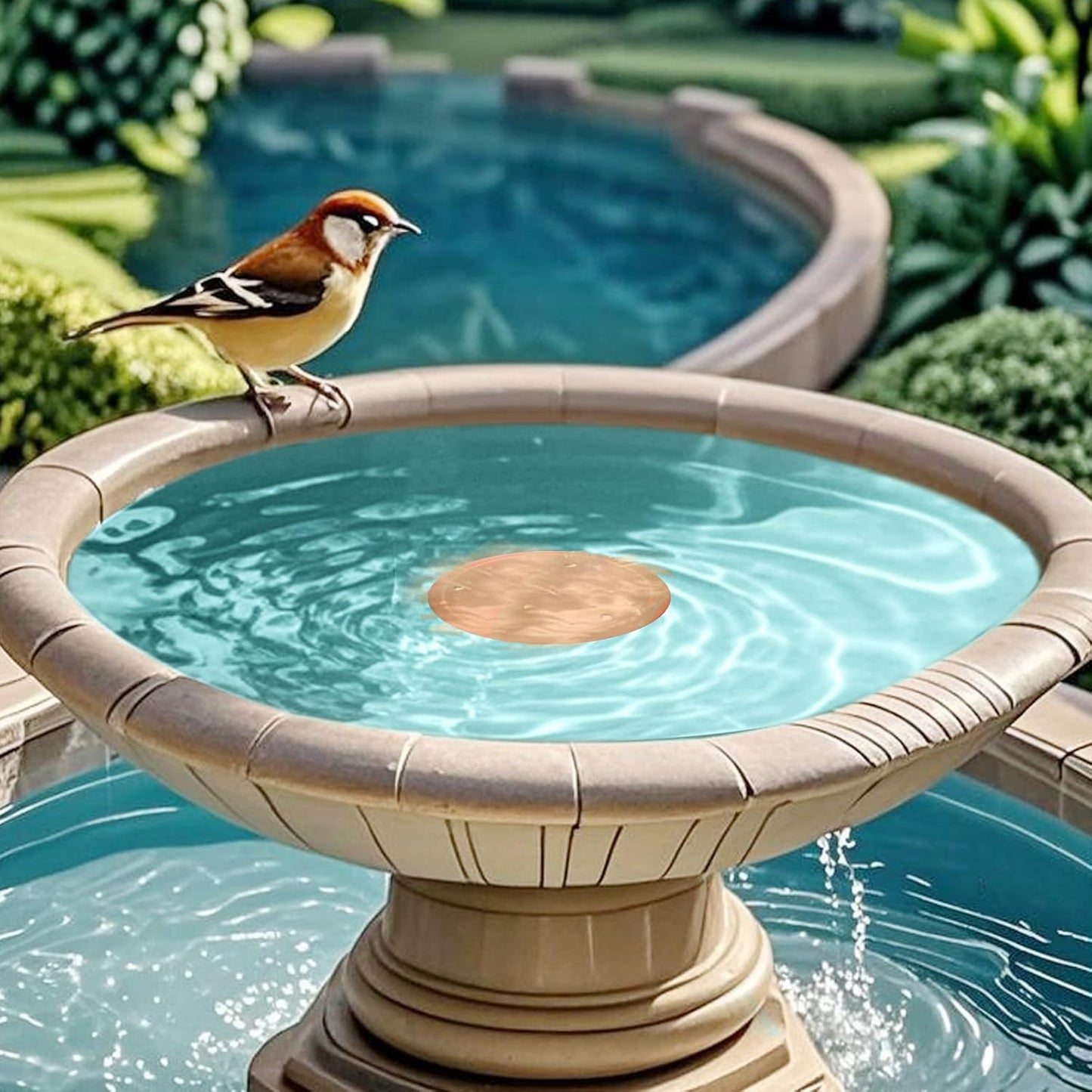 Bird Bath Copper Disk – 99.99% Pure Copper Water Cleaner, 1 mm Thick with Stable Triple-Point Support, Safe Natural Solution for Outdoor Birdbaths Bowls, All-Season Use,Bird,1pcs