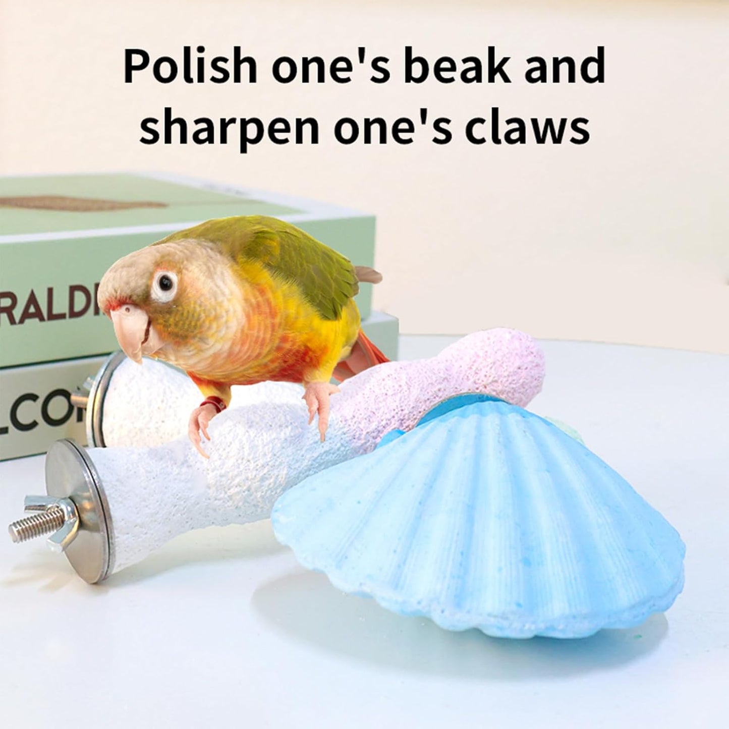 Bird Perches for Cage, Abrasive Surface High Calcium Mineral Parrot Perch Stand - Bird Nail File for Claw & Beak Health, Colorful Ceramic Bird Cage Accessories (Pink, Coral)