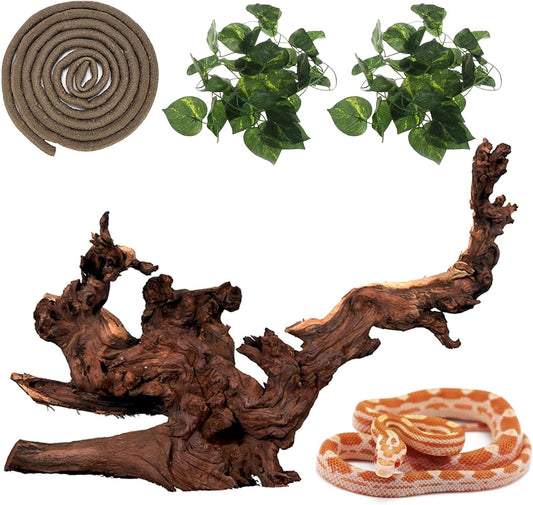 Hamiledyi Reptile Driftwood Decoration Natural Coral Driftwood Branches for Aquarium Reptiles Trunk Log Ornament Bendable Jungle Climbing Vines Decor for Bearded Dragon Lizad Amphibian Fish Tank