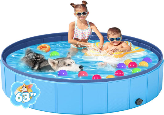 YSJILIDE Portable Dog Pool PVC Pet Swimming Pool Bathtub Collapsible Dog Pool, Hard Plastic Pool for Pets to Swim and Bath (L-64"x 12" Blue)