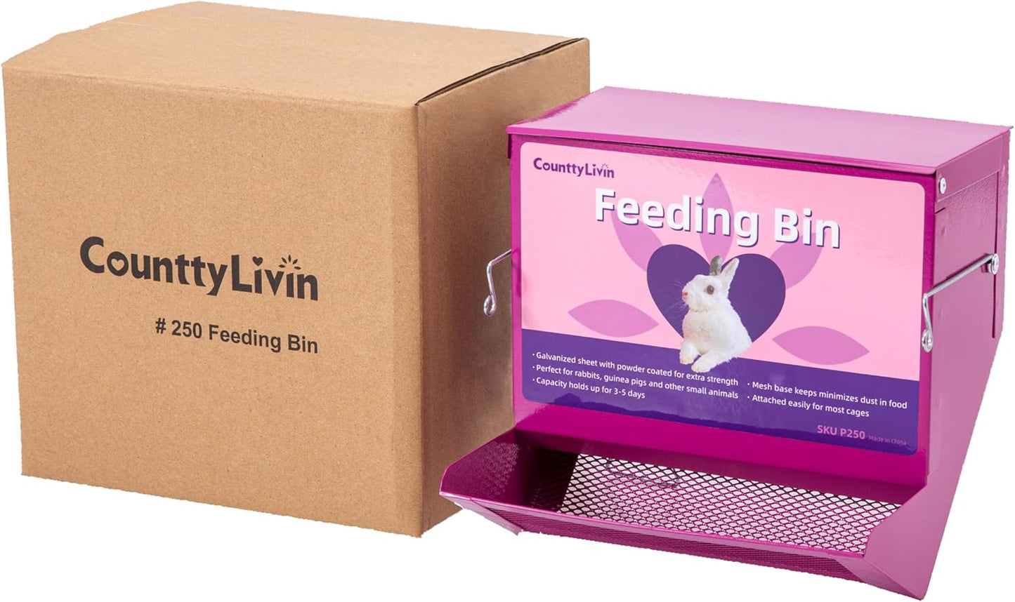 Metal Small Animal Feeder with Lid, Heavy Duty Rabbit Feeder, Large Capacity Rabbit Food Dispenser, Great for Rabbit, Guinea Pigs, Chinchillas and Other Small Animals.(7.4 inch, Purple)