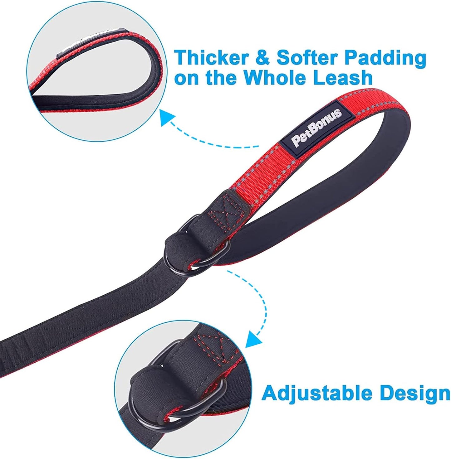 PetBonus Short Dog Leash, Safety Wrist Strap for Retractable Dog Leash, Reflective Design and Adjustable Soft Padded Handle, Extra Layer Security for Pet Stroller (Red) 1 Pack