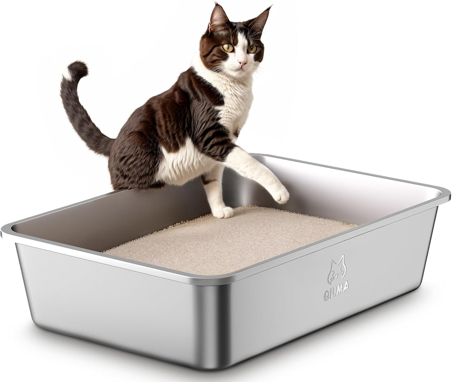 Stainless Steel Litter Box, Large Metal Cat Litter Box with High Sided for Big and Small Cats, Kitty Litter Boxes, Non-Stick, Easy to Clean, Odor-Free, Cat Toilet，Litterbox