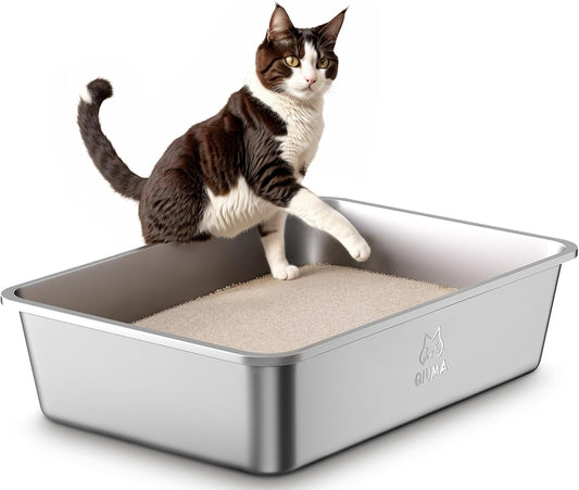 Stainless Steel Litter Box, Large Metal Cat Litter Box with High Sided for Big and Small Cats, Kitty Litter Boxes, Non-Stick, Easy to Clean, Odor-Free, Cat Toilet，Litterbox