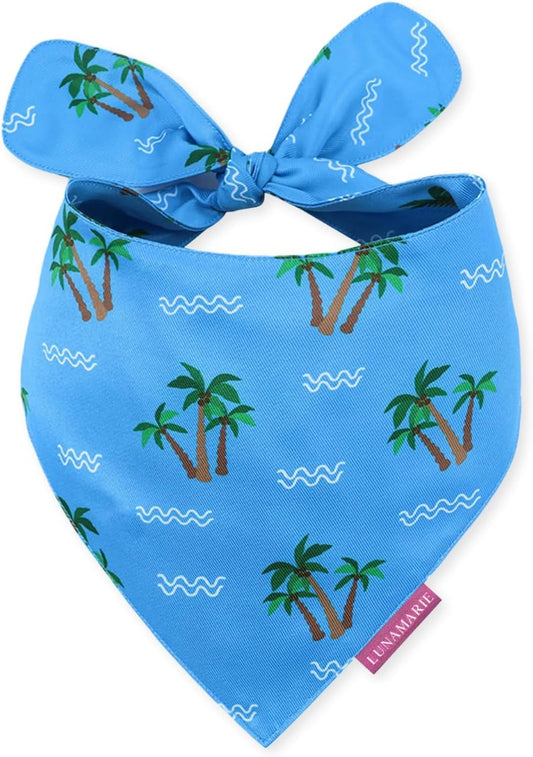 LunaMarie - Luxury Pet Birthday Bandanas -Premium & Silky Poly Fabric | 100% Handmade | Custom Shape Dual Layered (Playa Azul, Medium)