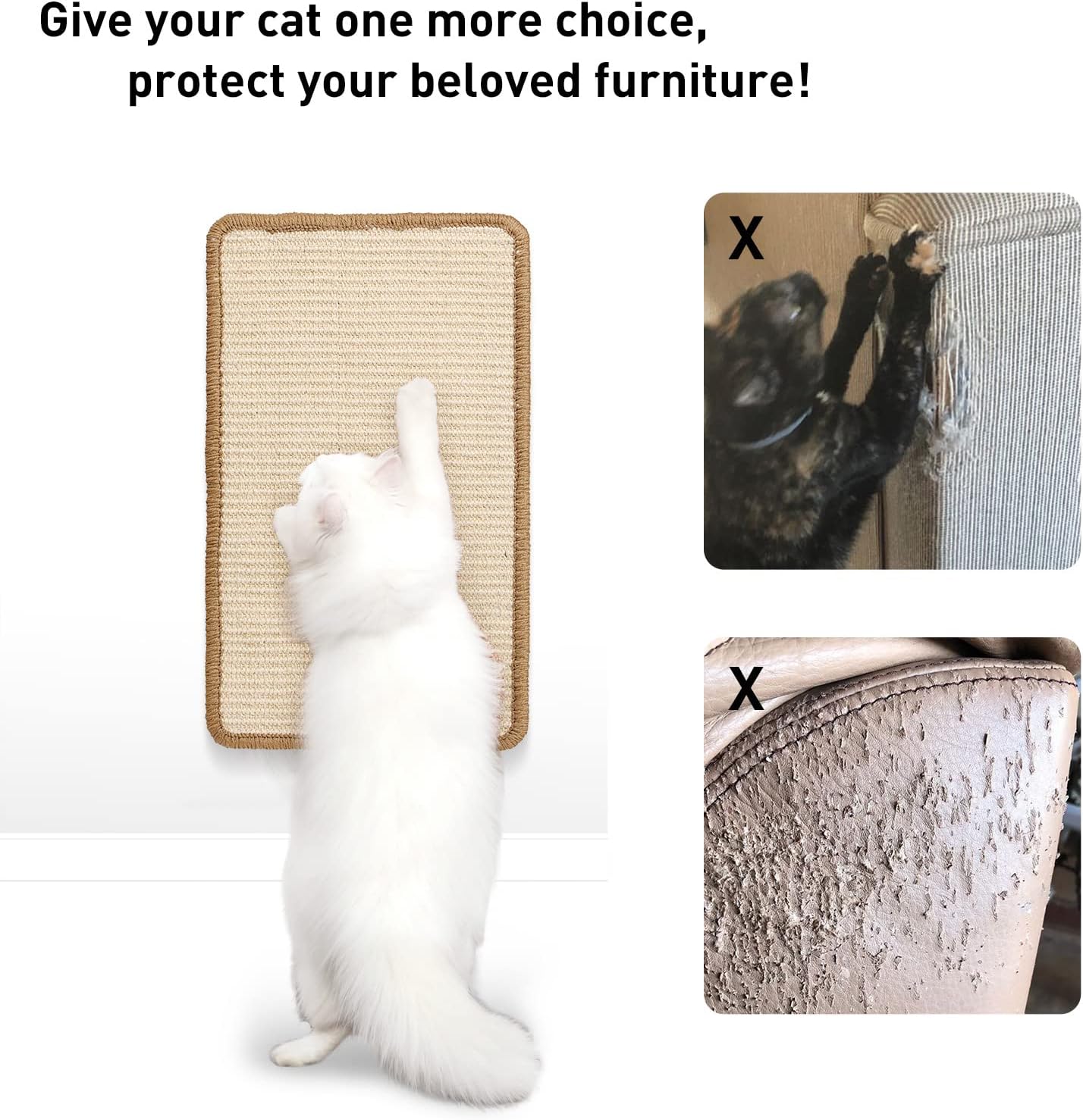 FUKUMARU Cat Scratcher Mat, 19.6 X 11.8 Inch Natural Sisal Cat Scratch Mats, Horizontal Cat Floor Scratching Pad Rug, Protect Carpets and Sofas - Beige