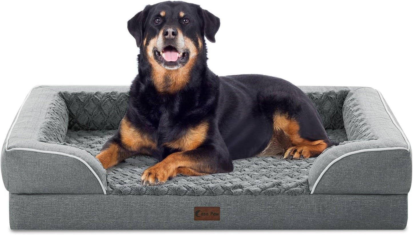 Orthopedic Waterproof Dog Bed for Extra Large Dogs, Memory Foam XL Dog Bed with Sides, Egg-Crate Foam and Non-Slip Bottom Jumbo Dogs Couch Beds with Washable Removable Cover(Jumbo,Grey)