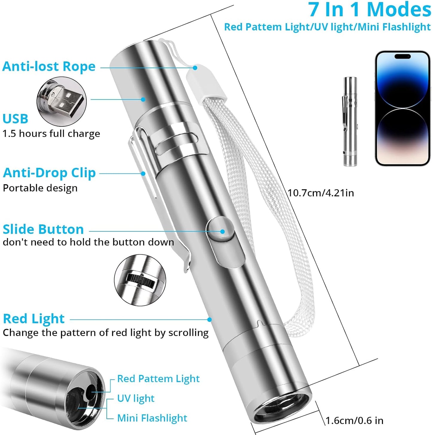 Cat Toy Pointer for Indoor Cats, USB Rechargeable Kitten Toys with 7 Adjustable Patterns, Interactive Chase Toys for Indoor Cats & Dogs, Training & Exercise Fun