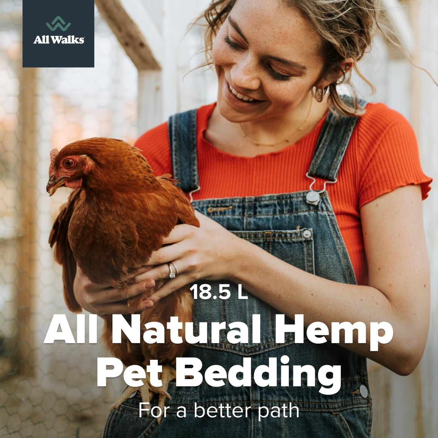 All Walks 18.5 Liter 100% Natural Hemp Bedding - Odor Control, Dust-Free, Chemical-Free, for Chicken Coops, Hamsters, Rabbits & Small Animals, Biodegradable, Made in USA, Highly Absorbent