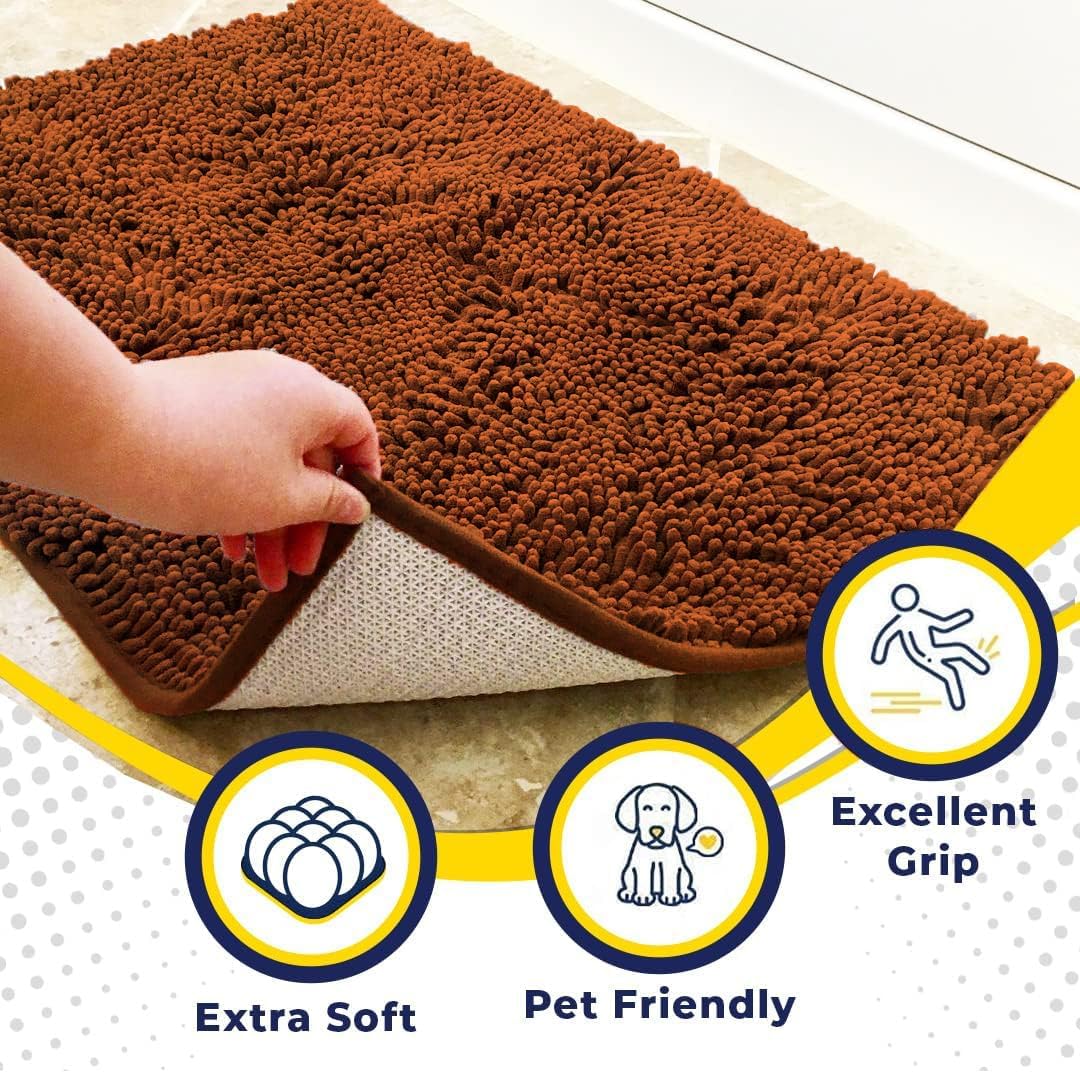 Muddy Mat® AS-SEEN-ON-TV Highly Absorbent Microfiber Door Mat and Pet Rug, Non Slip Thick Washable Area and Bath Mat Soft Chenille for Kitchen Bathroom Bedroom Indoor and Outdoor - Orange 24" x 96"