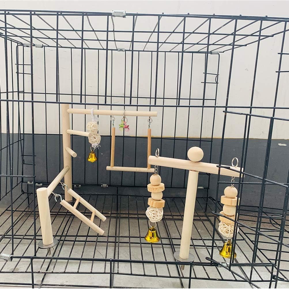 Hamiledyi Small Bird Playground Natural Wood for Top of Cage Bird Play Stand Bird Stands for Parrots Bird Perch Stand Bird Play Gym Bird Toys for Small Bird Parrot Cockatiel Love Birds Budgie