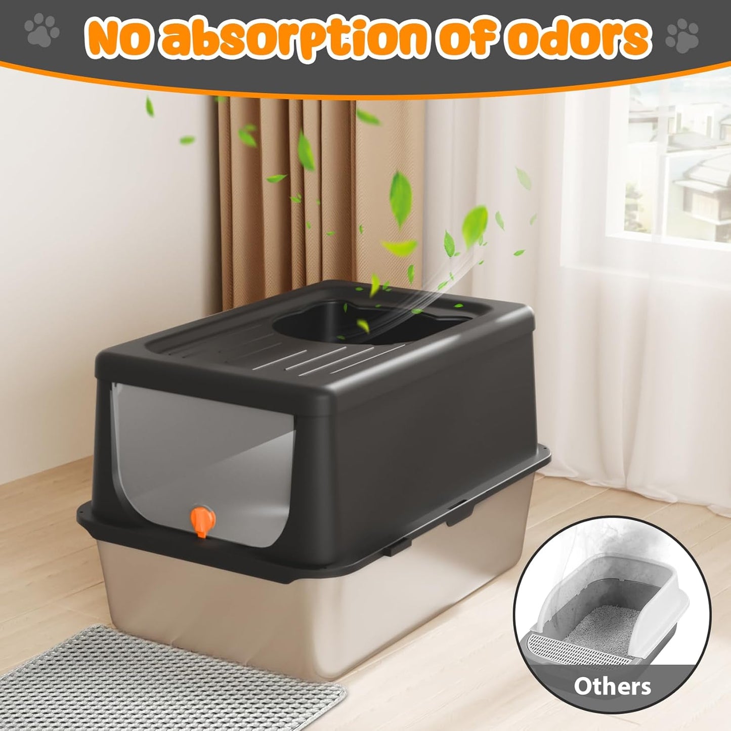 Litter Box with Lid, Stainless Steel Litter Box XL, 14" H Metal Cat Box with High Sides Wall Enclosure, Cat Pan, Non-Sticky, Easy Clean, Anti-Leakage, Black