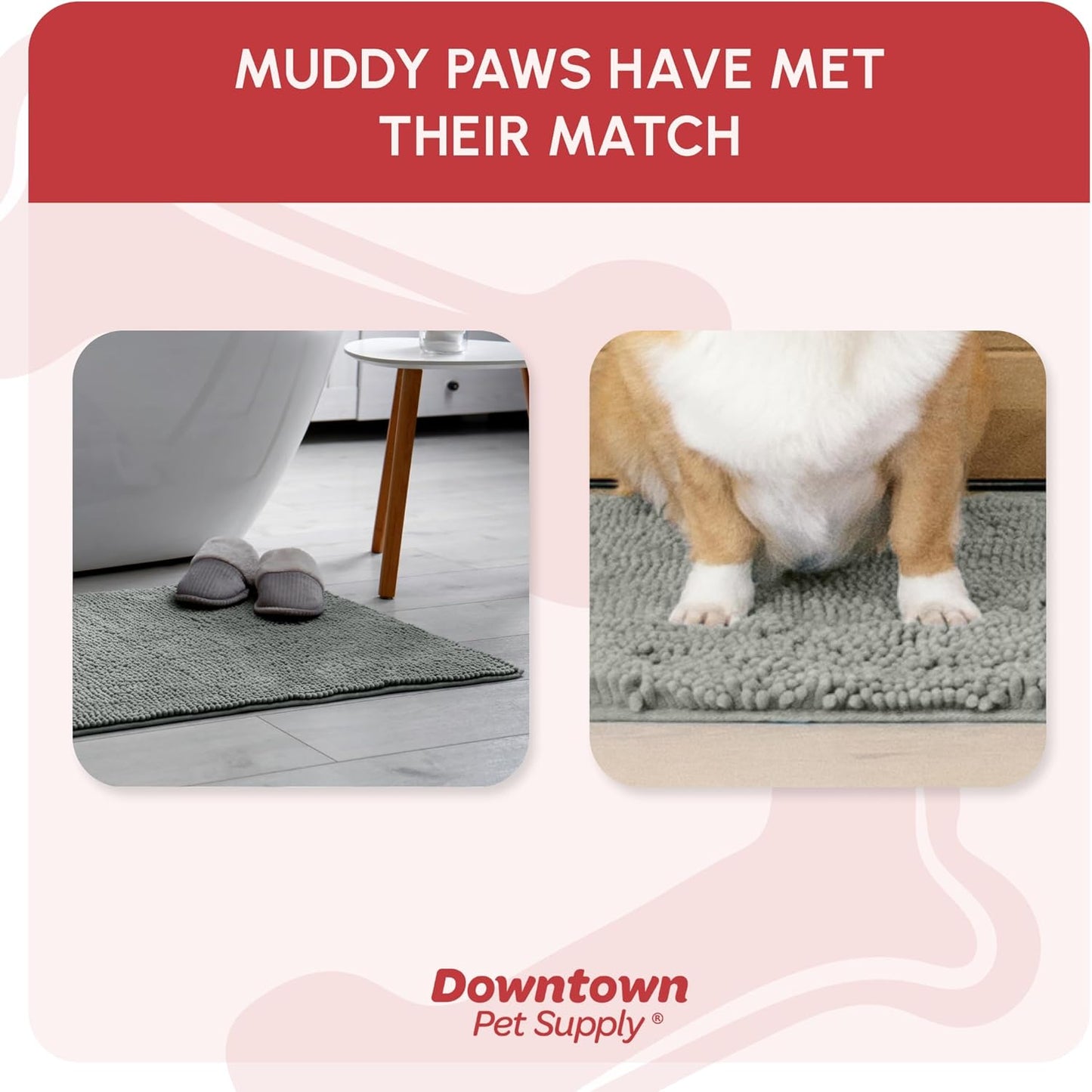 My Doggy Place Microfiber Dog Mat for Muddy Paws, 31" x 20" Light Gray - Absorbent and Quick-Drying Dog Paw Cleaning Mat, Washer and Dryer Safe - Non-Slip Rubber Backed Dog Floor Mat, Medium